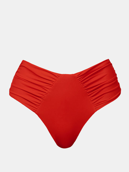 Ruched Red Bikini Bottoms