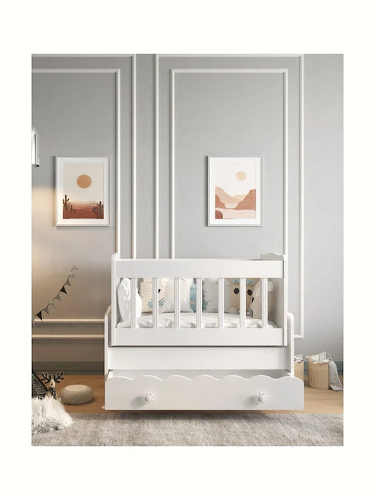 SteweHome Βρεφική Κούνια Λευκή με Στρώμα 100x112cm