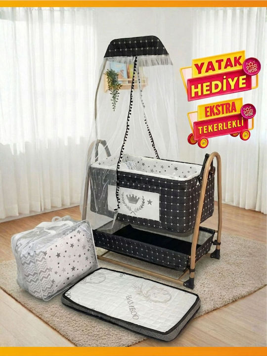 SteweHome Λίκνο με Στρώμα και Ρόδες Μαύρο