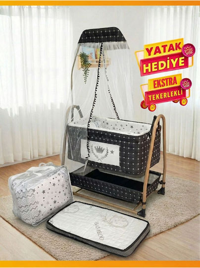 SteweHome Babywiege mit Matratze und Rädern Schwarz