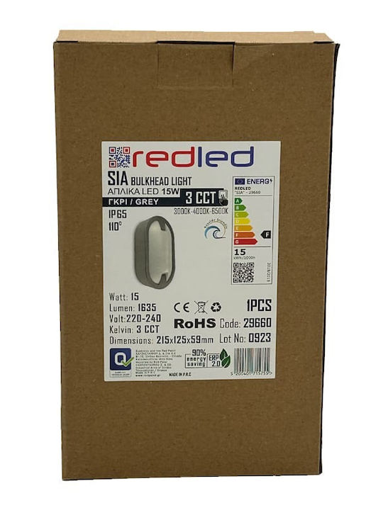 Wall-Mounted Outdoor Light LED 15W with Cool White Light 21.5x12.5x5.9εκ.