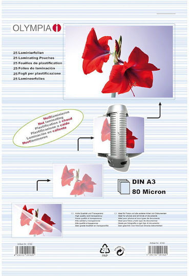 Olympia Din A3 80 Micron Laminating Sheets A3 80 Micron 25 Pieces