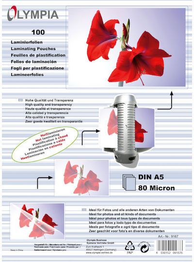 Olympia Din A5 80 Micron Laminating Sheets A5 80 Micron 100 Pieces
