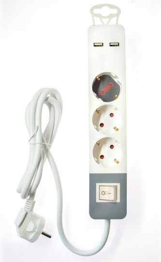 Osio Power Strip 3 Positions with 2 USB-A, Switch and Cable 1.5m