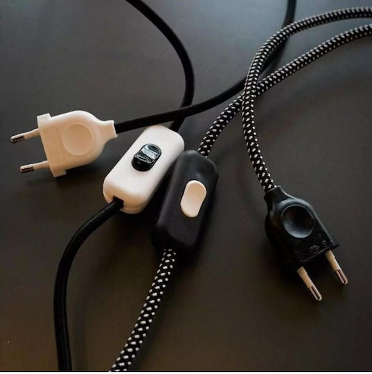 Черен-бял платнен кабел 3D ефект звезди кръгъл 2x0.75 Creative Cables 150230 Cubalux 150230 черен-бял