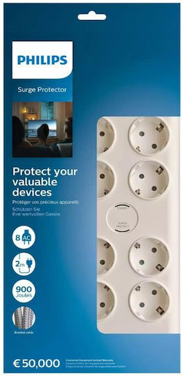 Power Strip with Surge Protection 8 Sockets Philips Original Spn7080wa/grs