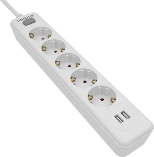 Bandă De Alimentare 5 Prize Philips Original Spn3052w/grs 2 Usb Type-A