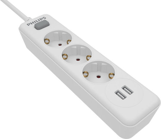 Πολύπριζο 3 Θέσεων Philips Original Spn3032w/grs 2 Usb Type-a