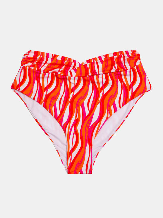 Дамски Бански Слип Plus Size Rock Club Висока Талия Бански Круазе Waves Print Lycra