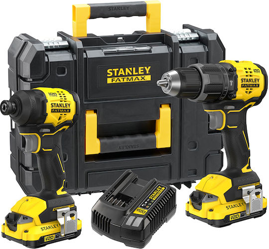 Stanley SFMCK201D2T-QW Battery Tool Set Impact Drill Driver & Impact Screwdriver Brushless 20V with 2 Batteries 2Ah and Case