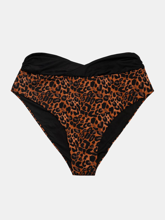 Leo Print Bikini Slip Ψηλόμεσο Καφέ