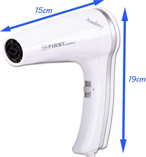 First Austria Audrey White Hotel Hair Dryer 1.2kW with Spiral Cable up to 2cm