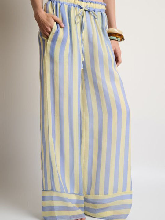 Damenhose mit Gummiband in Palazzo Passform Gestreift Gelb