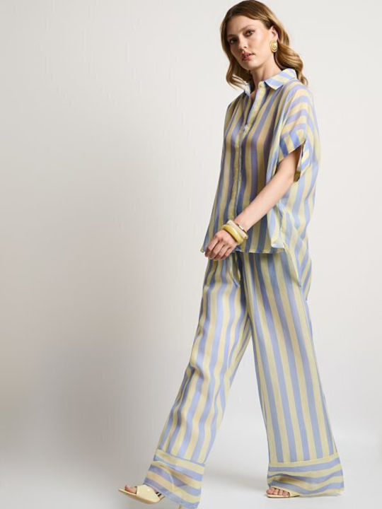 Damenhose mit Gummiband in Palazzo Passform Gestreift Gelb