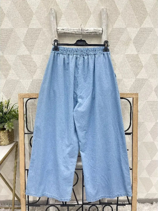 Damen Zip-Culottes mit Gummiband in Lose Passform Hellblau
