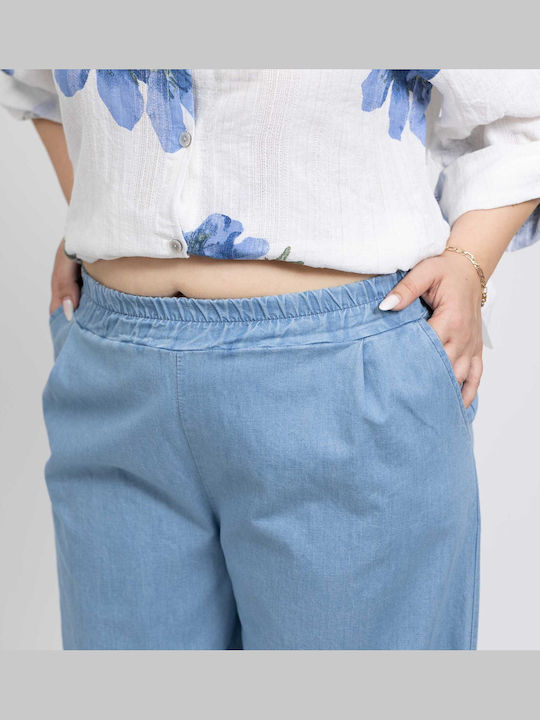 Damen Zip-Culottes mit Gummiband in Lose Passform Hellblau