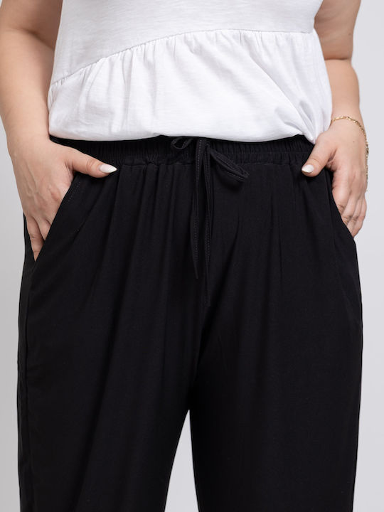 Pantaloni Dama Înaltă Talie Din Țesătură Cu Cauciuc Negru