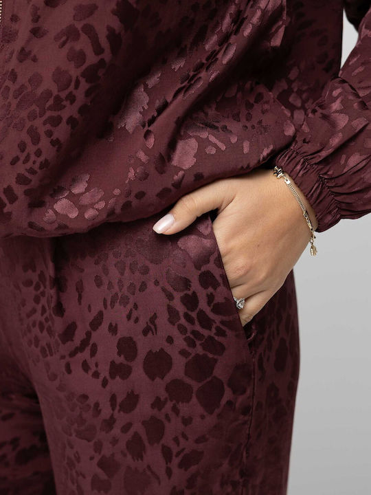 Set Pantaloni Dama Bordo Cu Cauciuc Leopard