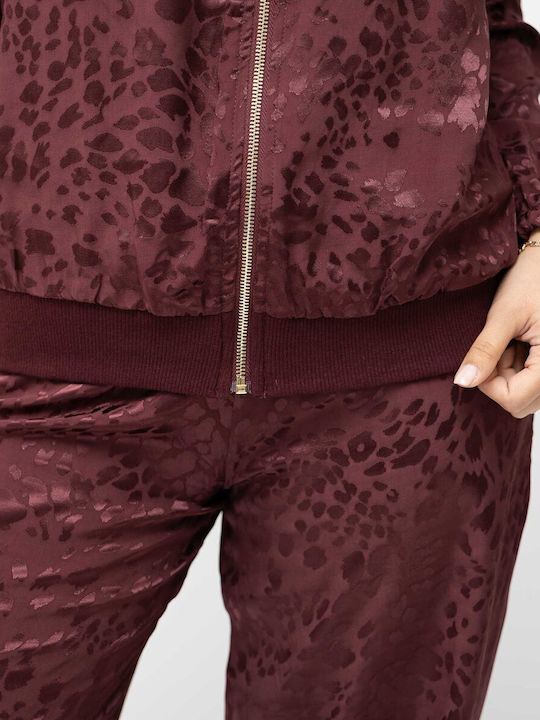 Set Pantaloni Dama Bordo Cu Cauciuc Leopard