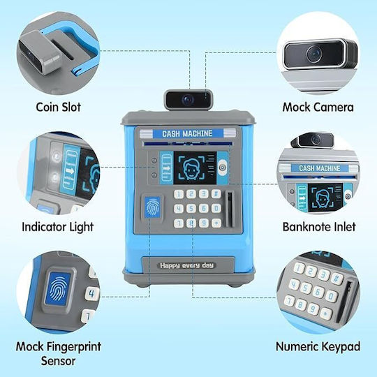 Kinder Sparbüchse Kunststoff Elektronisch Sicherheitscode Blau 13*11*22cm