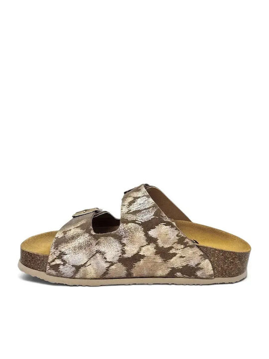 340010 Leder Damen Flache Sandalen Braun