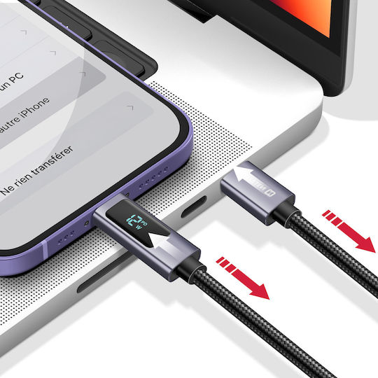 Swissten 3A Lightning to USB-C 30W Cable 1.5m LED Display Power Indicator Black