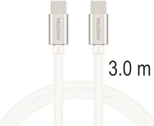 Swissten Braided USB 2.0 Cable USB-C Male - USB-C 60W Silver 3m 71527211