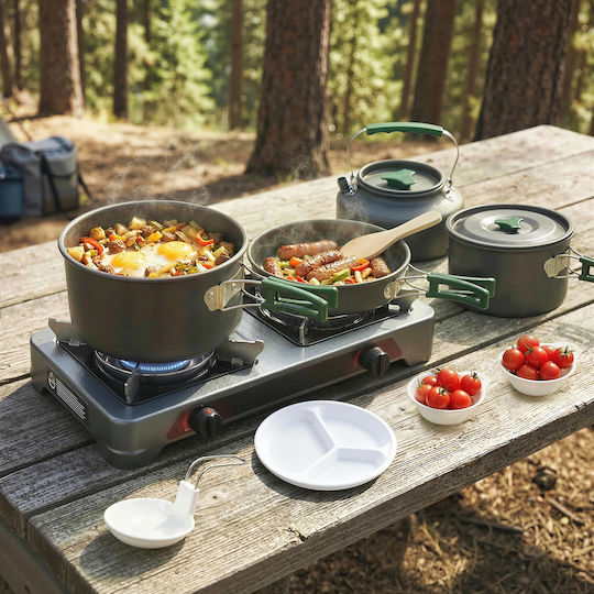 Outsunny Camping Cookware Set 4-5 People Aluminum Camping Kitchen Grey 802-012v00gy