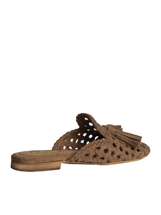 Flat Suede Mules in Brown Colour