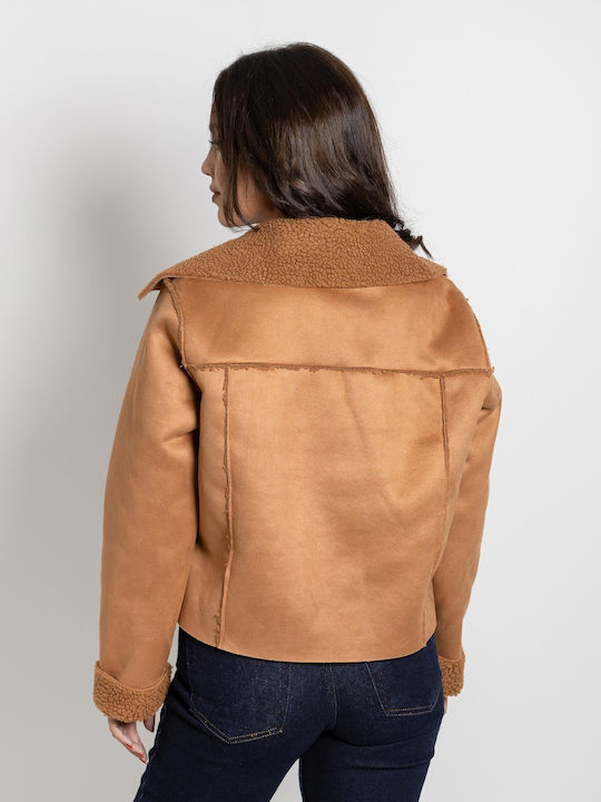 Kurzes Wildleder Damenjacke Für Winter Camel