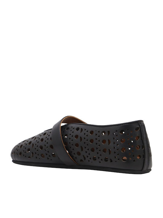 Leather Women's Ballerina Shoes In Black Color ATOM