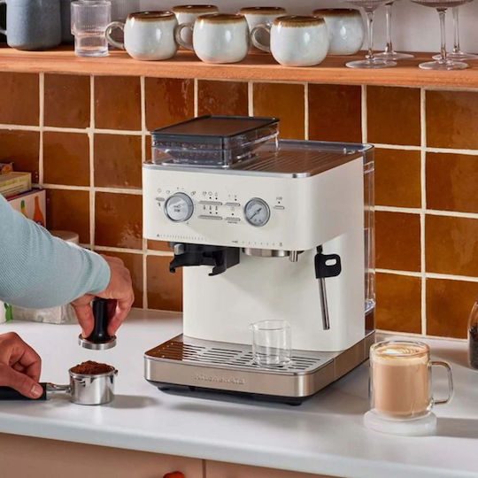 Kitchenaid Αυτόματη Μηχανή Espresso Πίεσης 15bar για Cappuccino με Μύλο Άλεσης Porcelain 5KES6551BPL