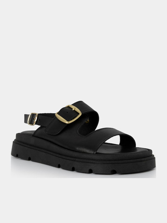 Leather Women's Flat Sandals Black