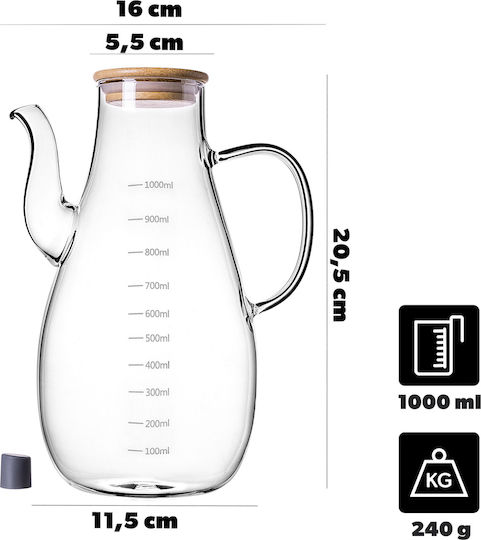 Kadax Δοχείο Λαδιού Γυάλινο με Ροή 1000ml