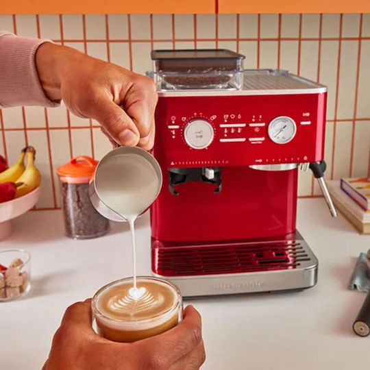 Kitchenaid KES6551 Automatische Espressomaschine mit 15bar Druck für Cappuccino mit Mahlwerk Candy Apple