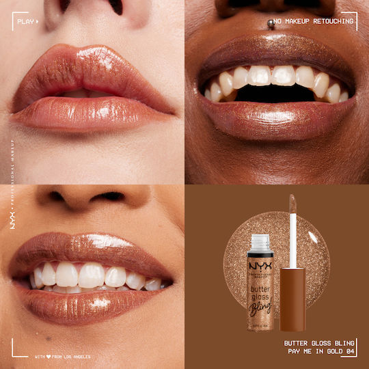 NYX Professional Makeup Butter Gloss Bling! Lip Gloss 04 Pay Me In Gold 8ml