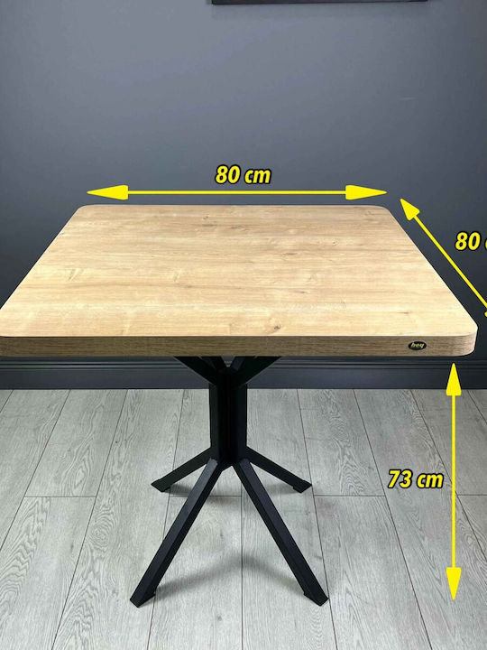 Roma Square Dining Table Metal Oak 80x80x73cm