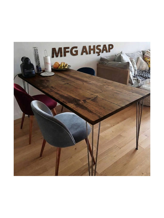 Kitchen Table Made of Solid Wood & Brown Metal 80x150cm
