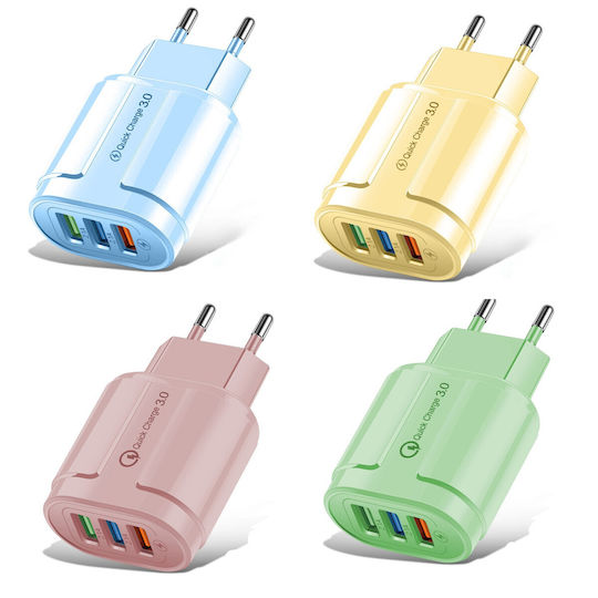 Alista Home Incarcator Fără Cablu cu 3 Porturi USB-A 18W Quick Charge 3.0 Roz (161524)