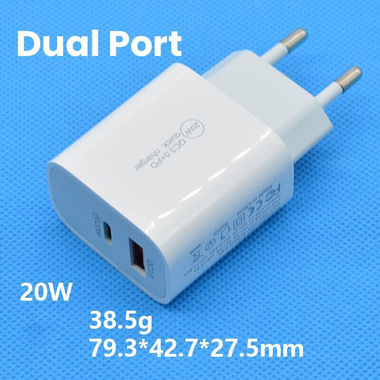 Alista Home Incarcator Fara Cablu cu Port USB-A si Port USB-C 20W Quick Charge 3.0 Alb (161969)