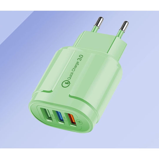 Alista Home Incarcator Fara Cablu cu 3 Porturi USB-A 18W Quick Charge 3.0 Verde (161523)