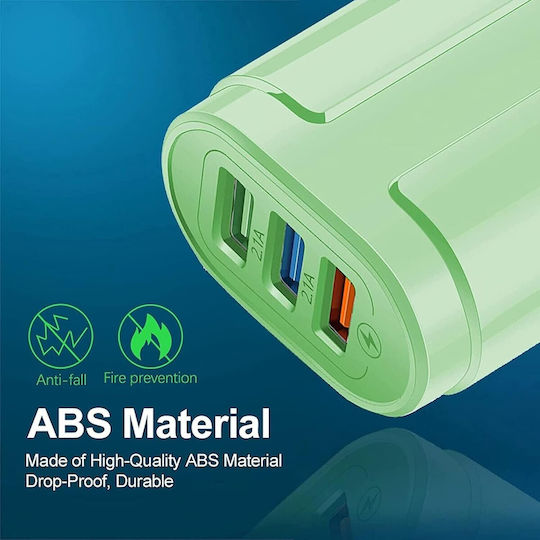 Alista Home Incarcator Fara Cablu cu 3 Porturi USB-A 18W Quick Charge 3.0 Verde (161523)