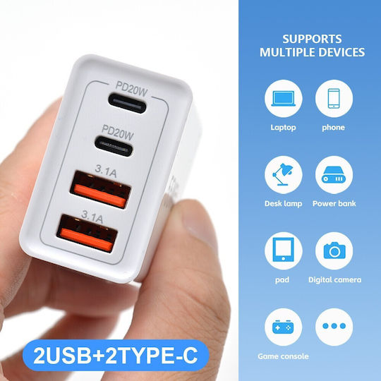 Alista Home Incarcator Fara Cablu cu 2 Porturi USB-A si 2 Porturi USB-C 55W Power Delivery / Quick Charge 3.0 Alb (161981)