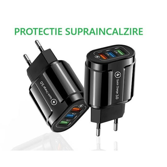 Alista Home Incarcator Fara Cablu cu 3 Porturi USB-A 18W Quick Charge 3.0 Negru (161521)