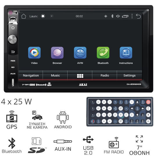 Akai Proffesional Auto-Audiosystem 2DIN (Bluetooth/USB/AUX/WiFi/GPS/Apple-Carplay/Android-Auto) mit Touchscreen 7"