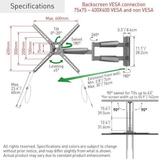 Barkan BM343XLOD Wall Mounted TV Mount Up To 65" Gray