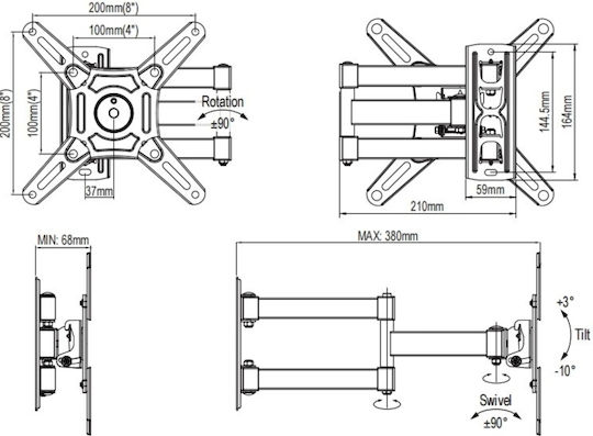 Osio OSM-7833 Wall TV Mount up to 42" Black