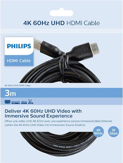 Philips SWV5531 HDMI 2.0 Premium Hochgeschwindigkeits 4K 60Hz HDR Kabel HDMI-Stecker - HDMI-Stecker 3m Schwarz