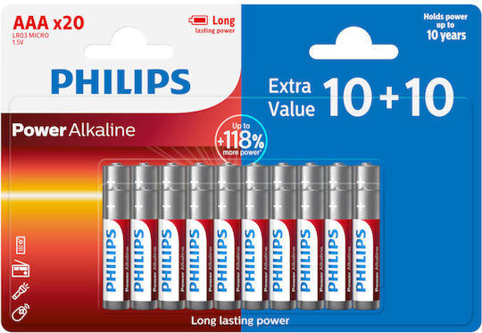 Philips Power Алкални Батерии AAA 1.5V 20бр