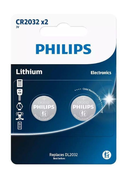 Philips Μπαταρίες Λιθίου Ρολογιών CR2032 3V 2τμχ